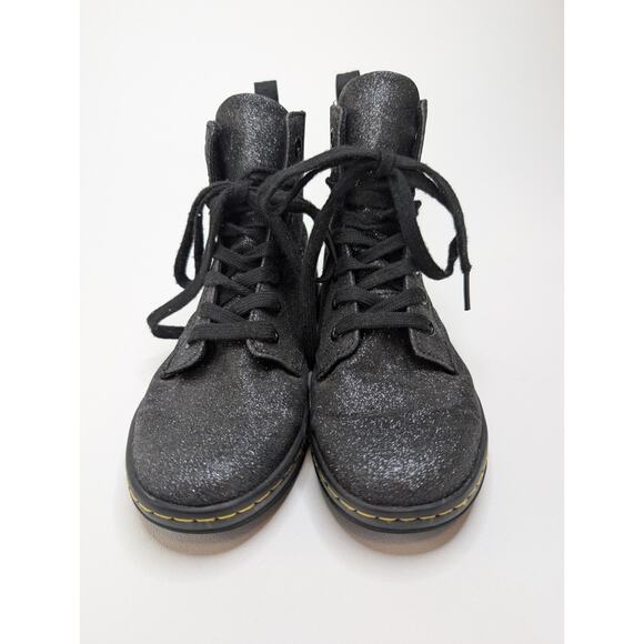 Dr. Martens Hackney Black Glitter Leather Combat Boots Women's US 5 - Picture 4 of 9